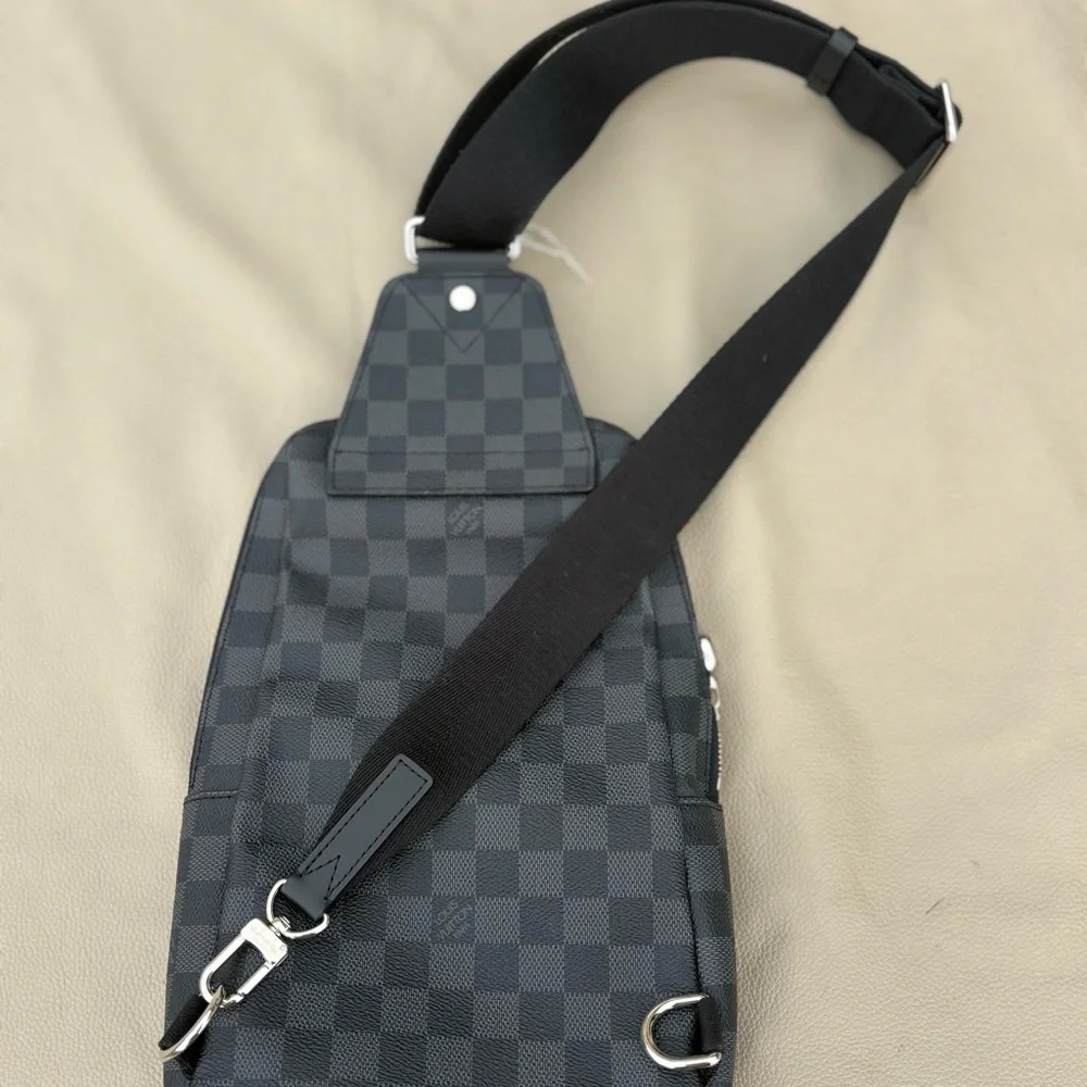 LOUIS VUITTON BLACK CHECKERED SLING BAG AUTHENTIC - Picture 3 of 12